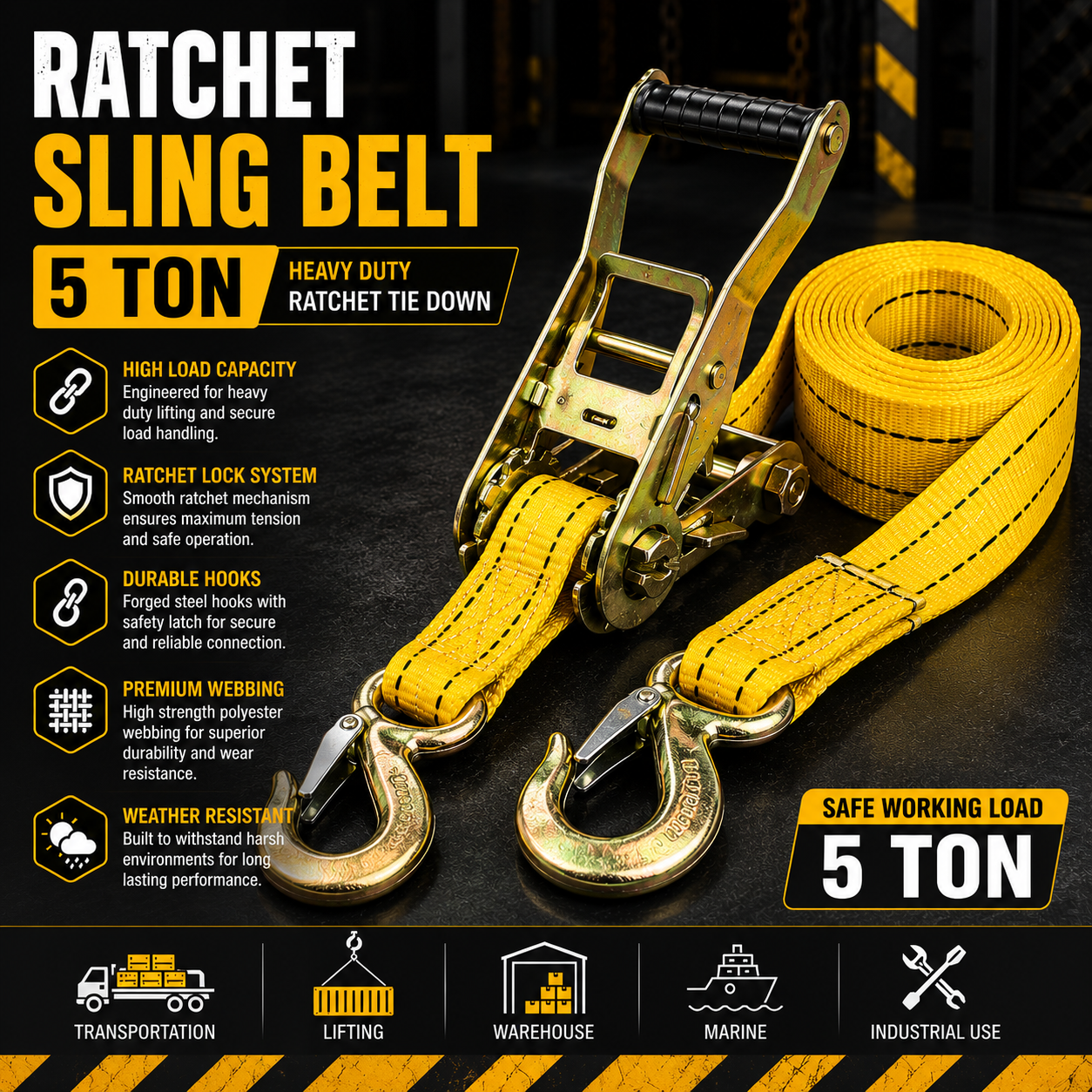 Ratchet Sling Belt 5 Ton × 8 Meter